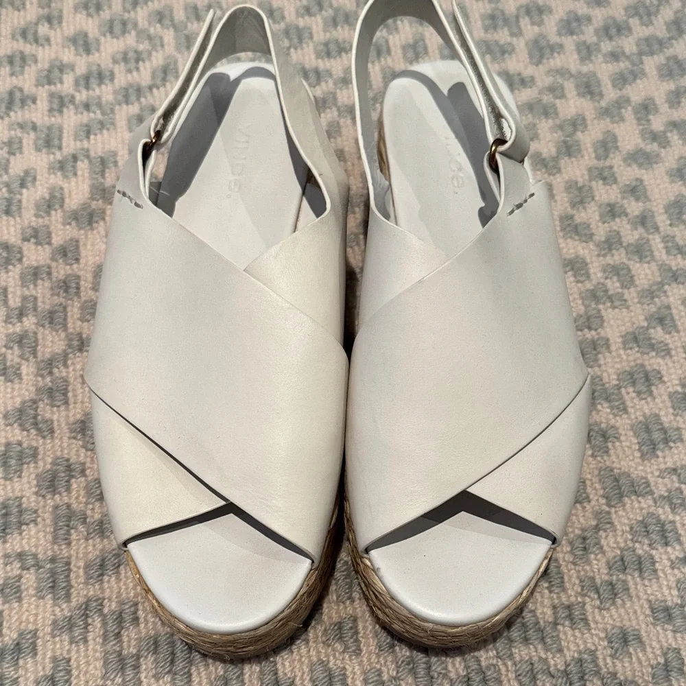 Vince White Leather Crisscross Open-Toe Espadrille Slingbacks